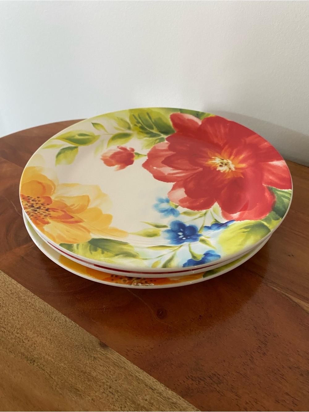 Pier 1 Imports Amelia Ironstone Plates Set (3) - Red, Yellow & Blue Floral